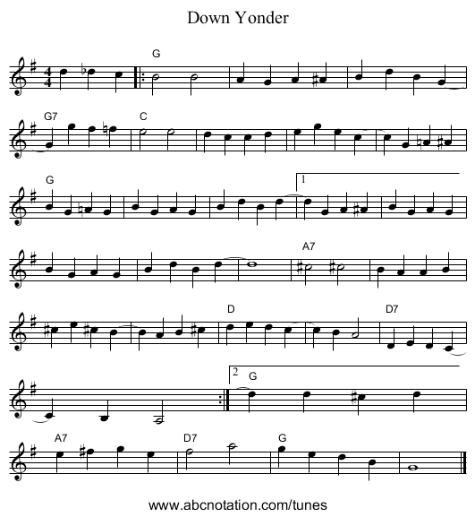 Down Yonder - staff notation