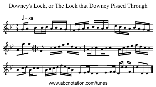 Downey's Lock, or The Lock that Downey Pissed Through - staff notation