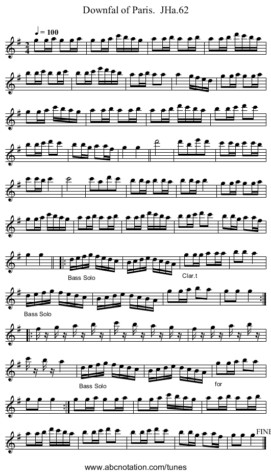 Downfal of Paris.  JHa.62 - staff notation