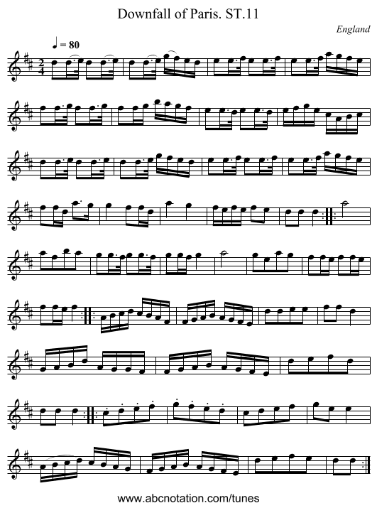 Downfall of Paris. ST.11 - staff notation