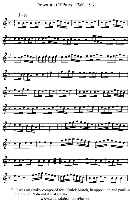 Downfall Of Paris. TWC.193 - staff notation