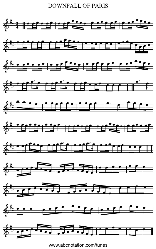 DOWNFALL OF PARIS - staff notation