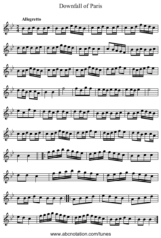 Downfall of Paris - staff notation