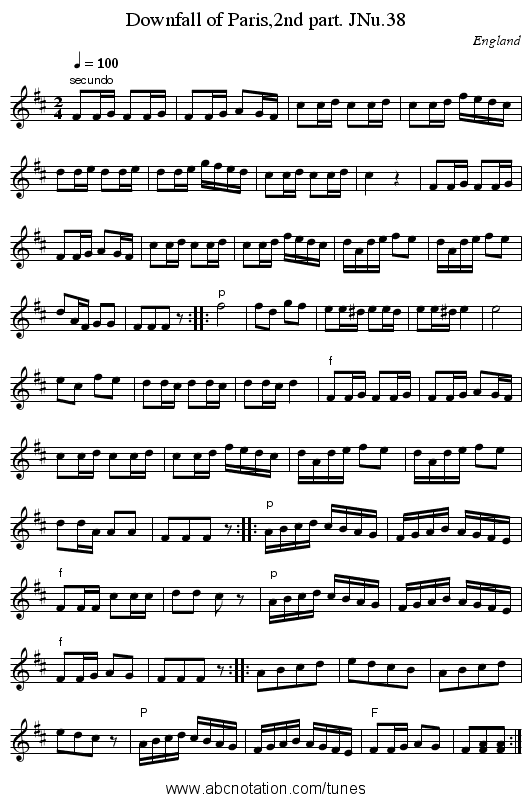 Downfall of Paris,2nd part. JNu.38 - staff notation