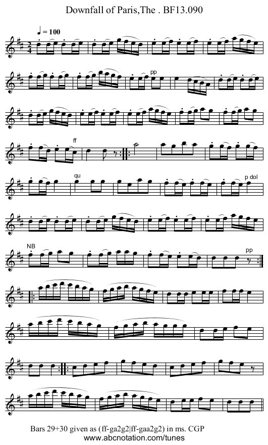 Downfall of Paris,The . BF13.090 - staff notation