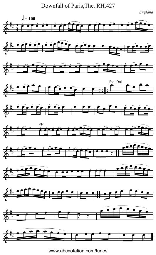 Downfall of Paris,The. RH.427 - staff notation