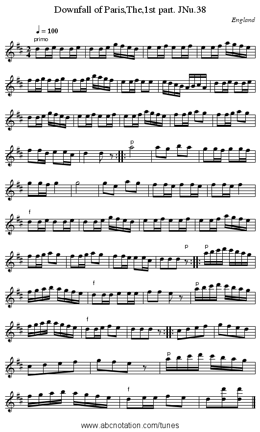 Downfall of Paris,The,1st part. JNu.38 - staff notation