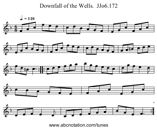 Downfall of the Wells.  JJo6.172 - staff notation