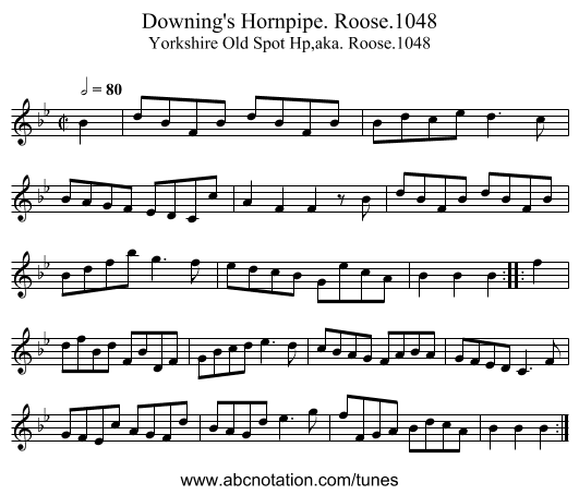 Downing's Hornpipe. Roose.1048 - staff notation