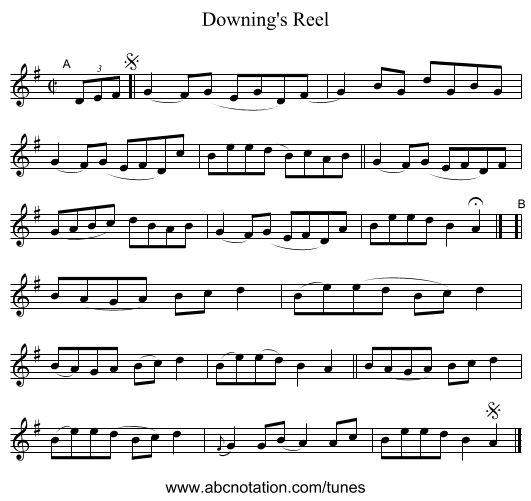 Downing's Reel - staff notation