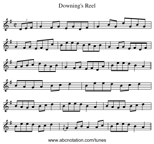 Downing's Reel - staff notation