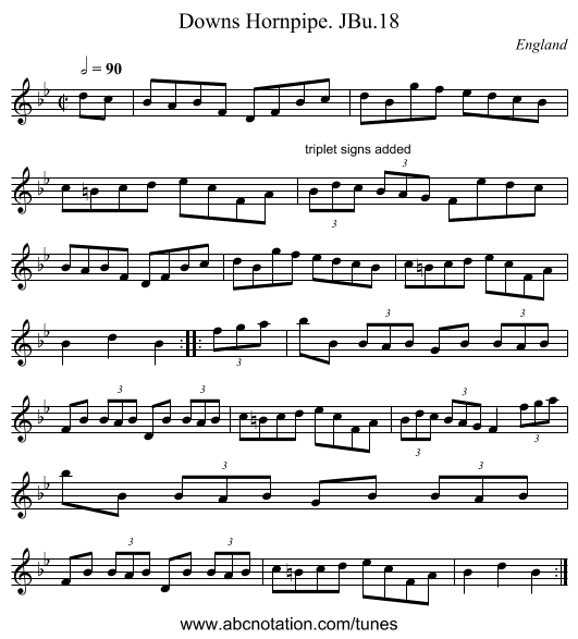 Downs Hornpipe. JBu.18 - staff notation