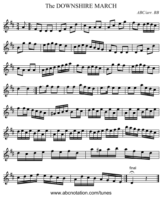 DOWNSHIRE MARCH, The - staff notation