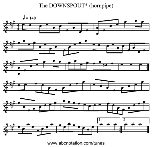 DOWNSPOUT* (hornpipe), The - staff notation