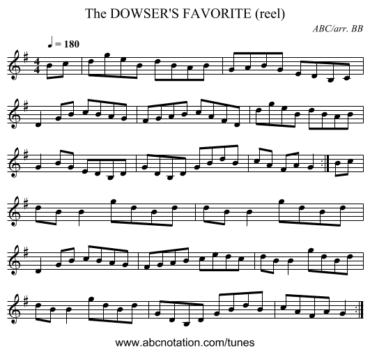DOWSER'S FAVORITE (reel), The - staff notation