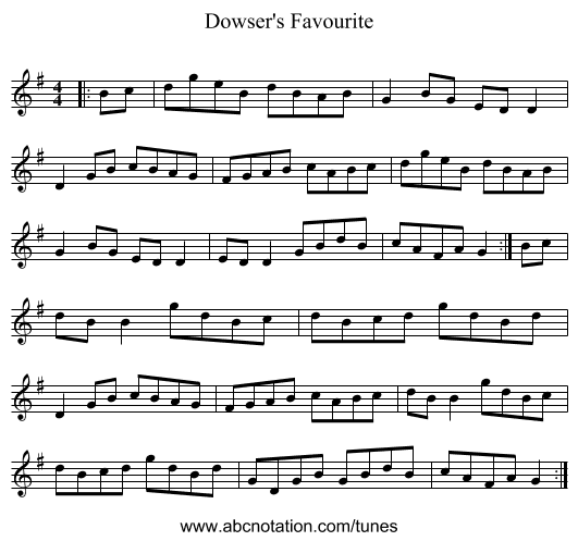 Dowser's Favourite - staff notation