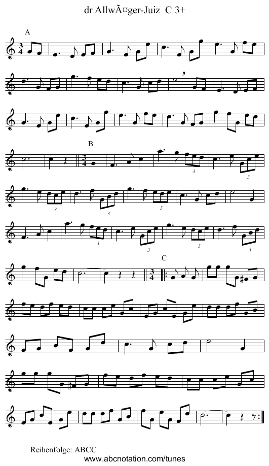 dr AllwÃ¤ger-Juiz  C 3+ - staff notation