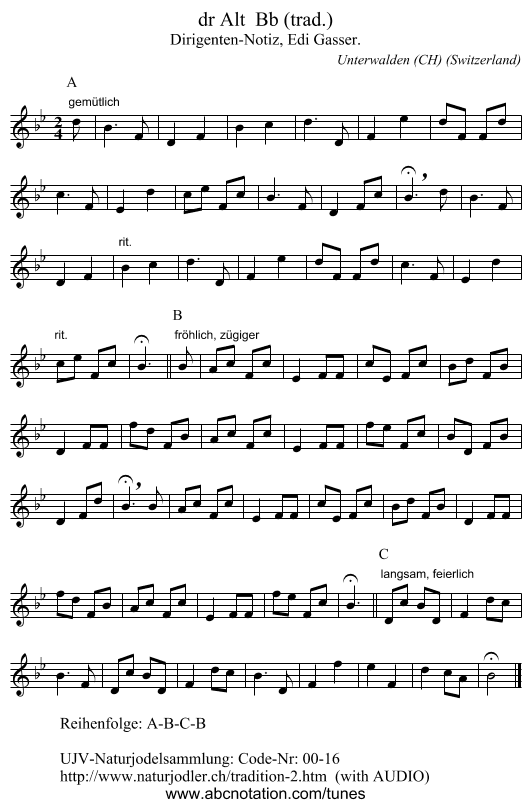 dr Alt  Bb (trad.) - staff notation