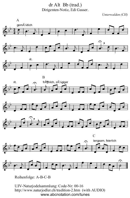 dr Alt Bb (trad.) - staff notation