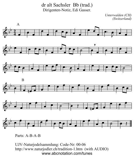 dr alt Sachsler  Bb (trad.) - staff notation