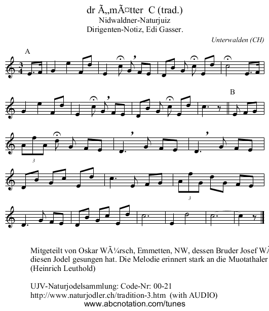 dr Ã„mÃ¤tter  C (trad.) - staff notation