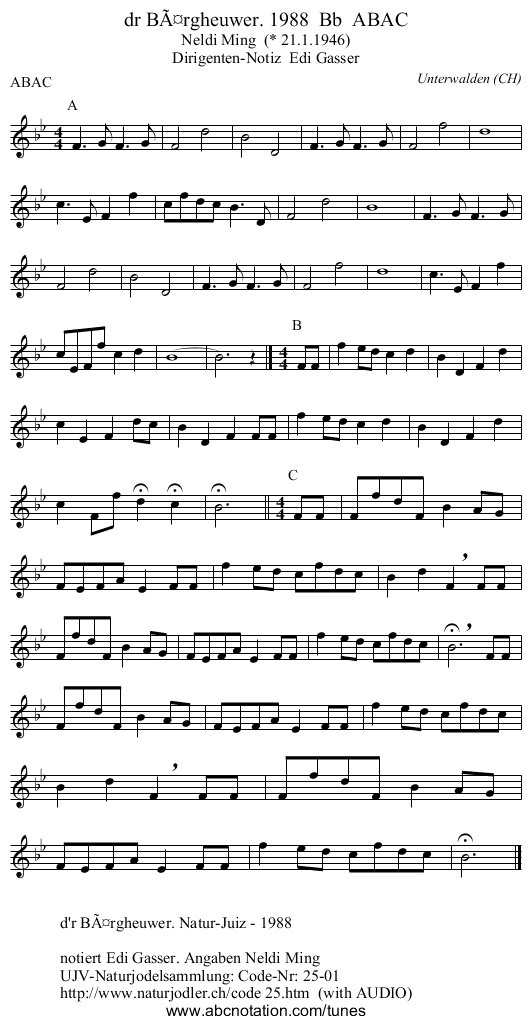 dr BÃ¤rgheuwer. 1988  Bb  ABAC - staff notation
