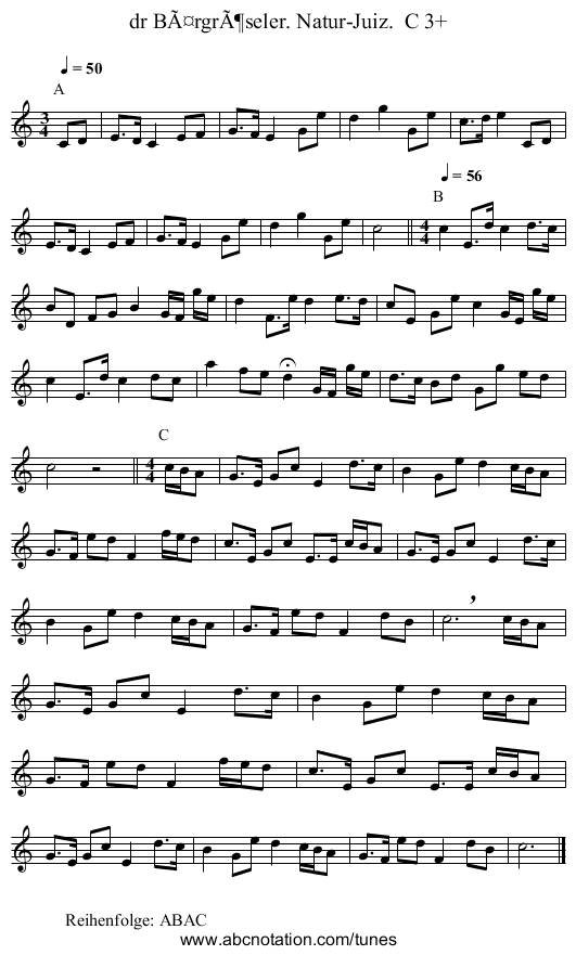 dr BÃ¤rgrÃ¶seler. Natur-Juiz.  C 3+ - staff notation