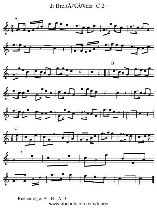 dr Breitäfälder C 2+ - staff notation