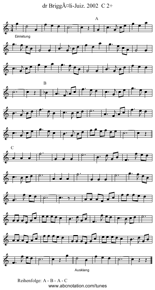 dr Briggäli-Juiz. 2002 C 2+ - staff notation