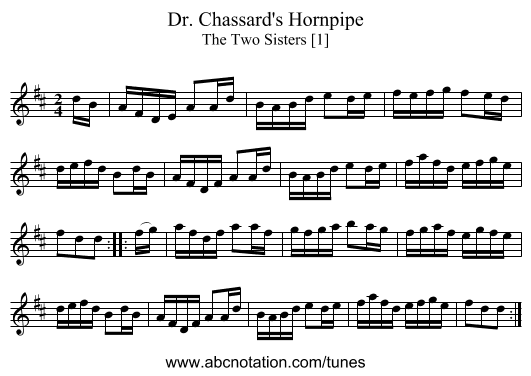 Dr. Chassard's Hornpipe - staff notation