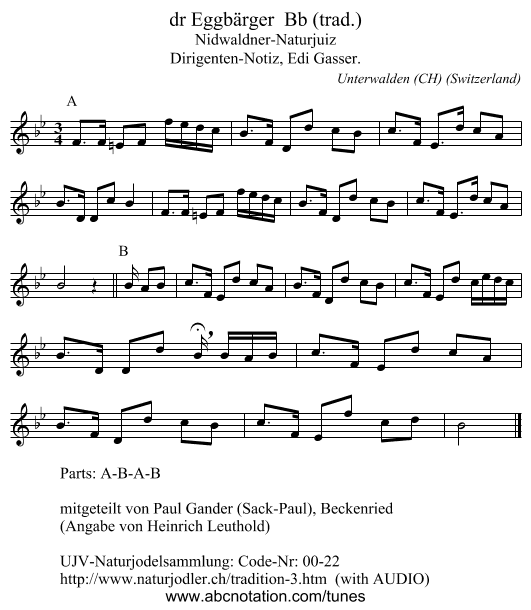dr Eggbärger Bb (trad.) - staff notation