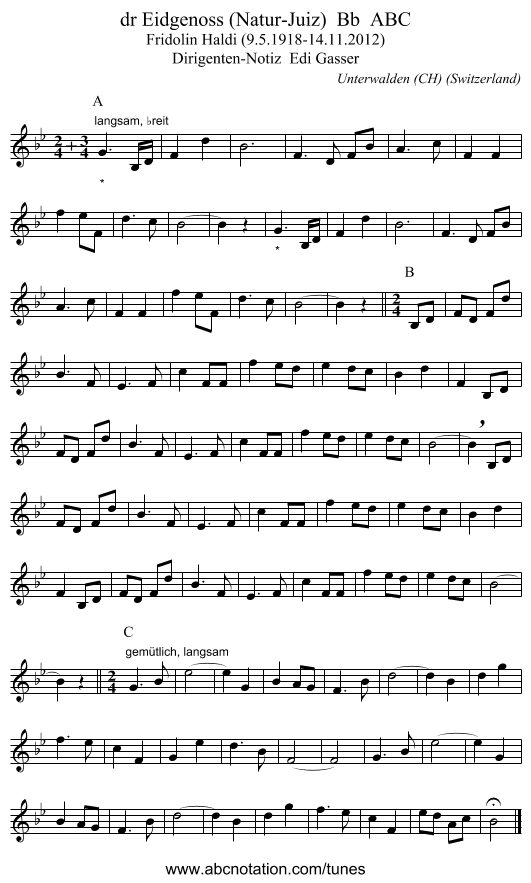 dr Eidgenoss (Natur-Juiz)  Bb  ABC - staff notation