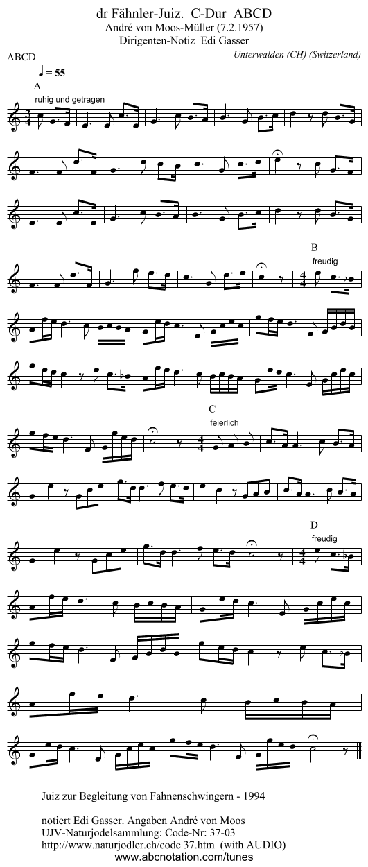 dr Fähnler-Juiz.  C-Dur  ABCD - staff notation