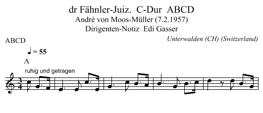 dr Fähnler-Juiz.  C-Dur  ABCD - staff notation
