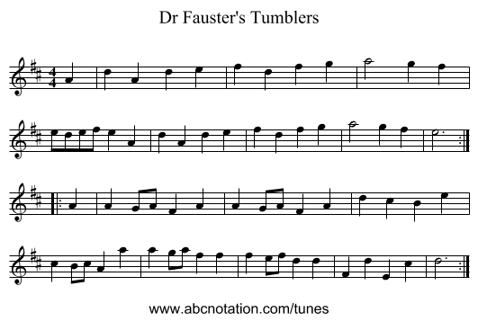 Dr Fauster's Tumblers - staff notation