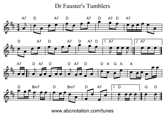 Dr Fauster's Tumblers - staff notation