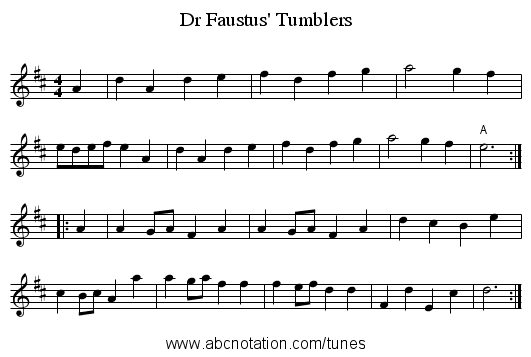 Dr Faustus' Tumblers - staff notation