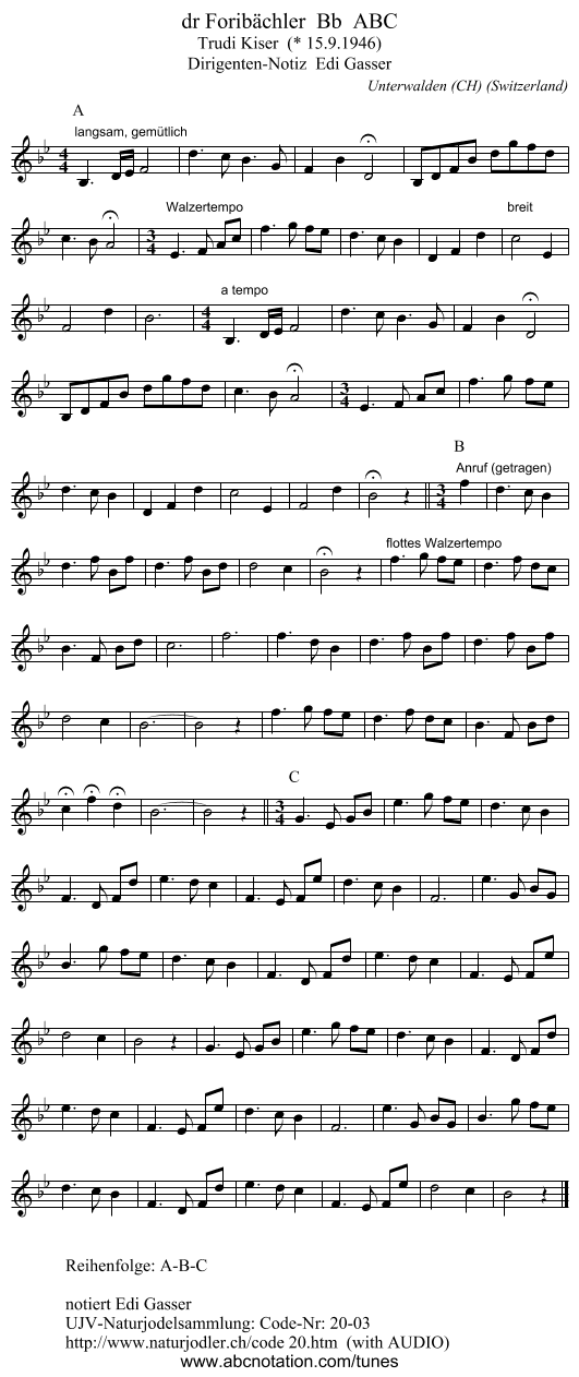 dr Foribächler Bb ABC - staff notation