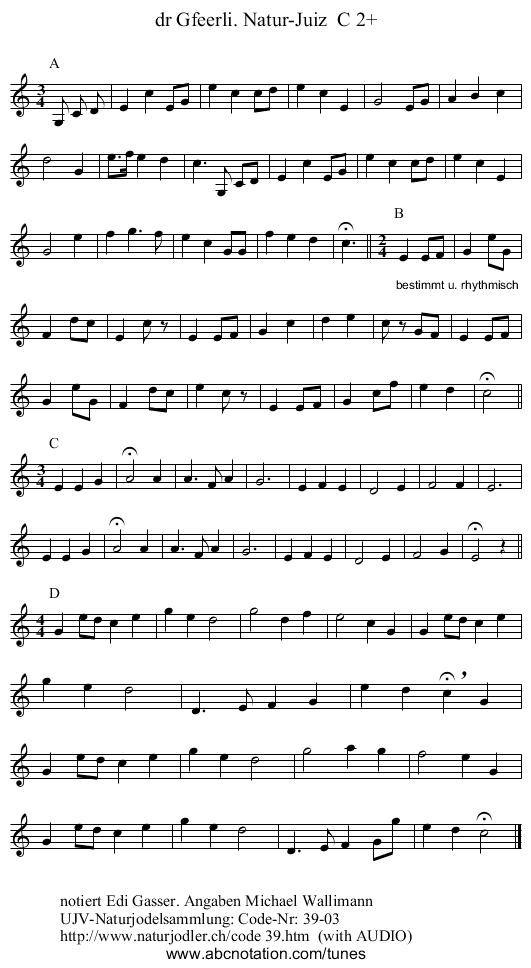 dr Gfeerli. Natur-Juiz  C 2+ - staff notation