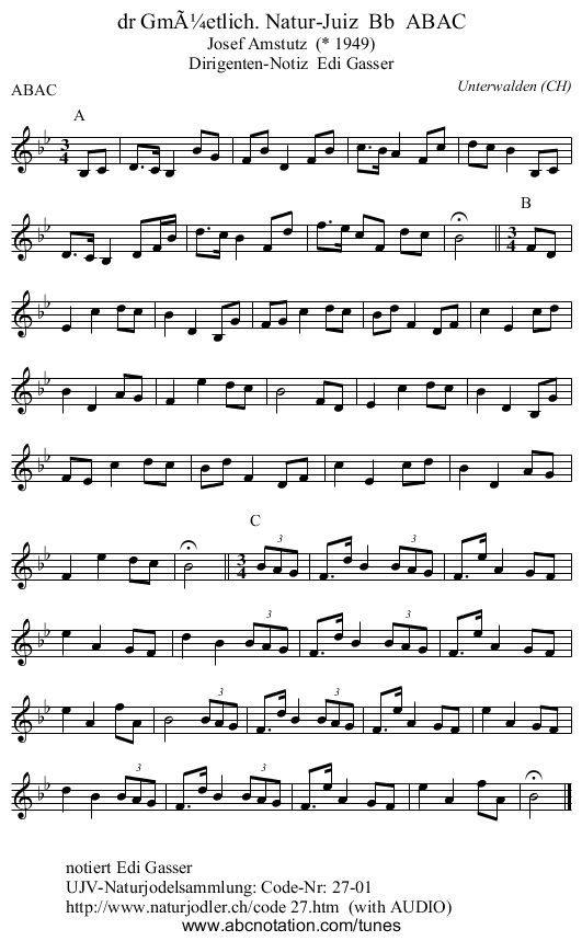 dr GmÃ¼etlich. Natur-Juiz  Bb  ABAC - staff notation