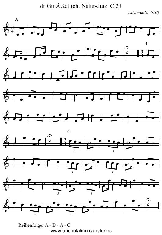 dr Gmüetlich. Natur-Juiz C 2+ - staff notation