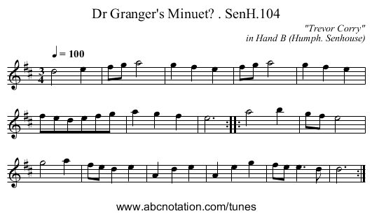 Dr Granger's Minuet? . SenH.104 - staff notation