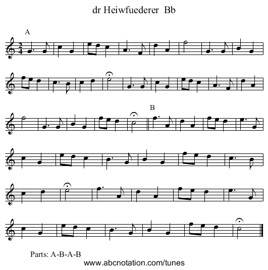 dr Heiwfuederer Bb - staff notation