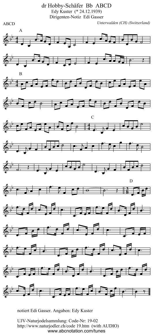 dr Hobby-Schäfer Bb ABCD - staff notation