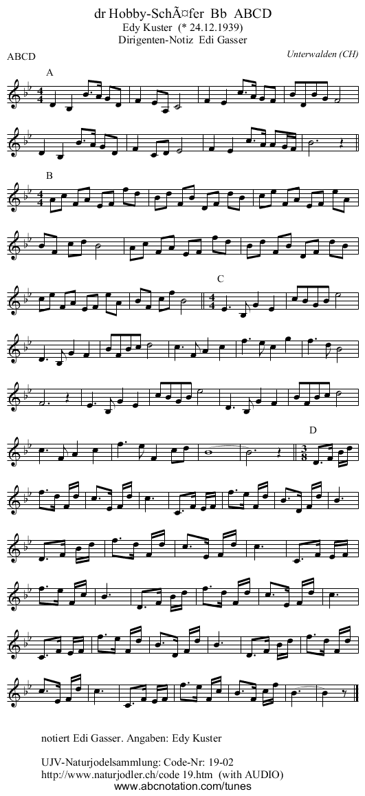 dr Hobby-Schäfer Bb ABCD - staff notation