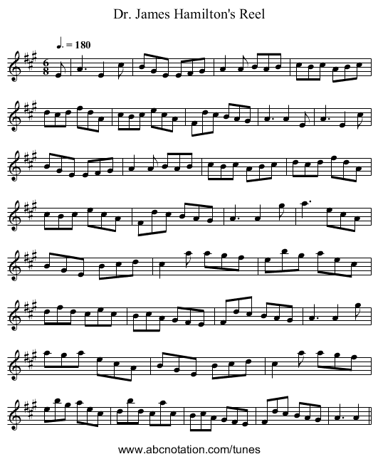 Dr. James Hamilton's Reel - staff notation