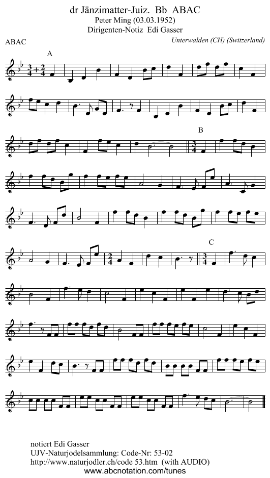 dr Jänzimatter-Juiz.  Bb  ABAC - staff notation