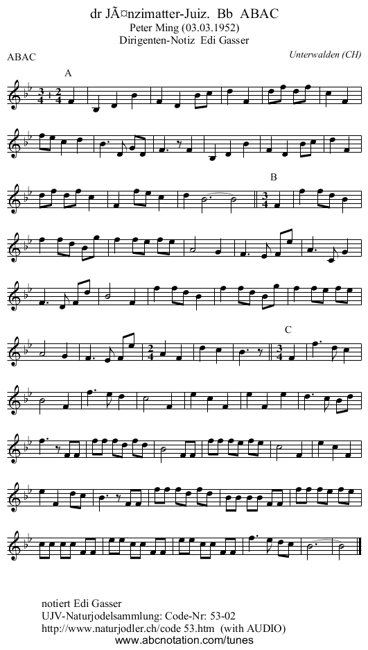 dr Jänzimatter-Juiz. Bb ABAC - staff notation