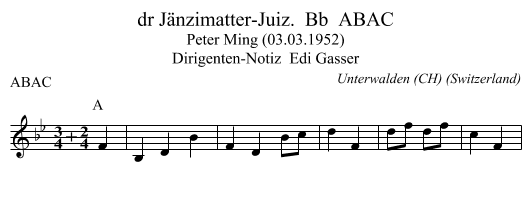 dr Jänzimatter-Juiz.  Bb  ABAC - staff notation