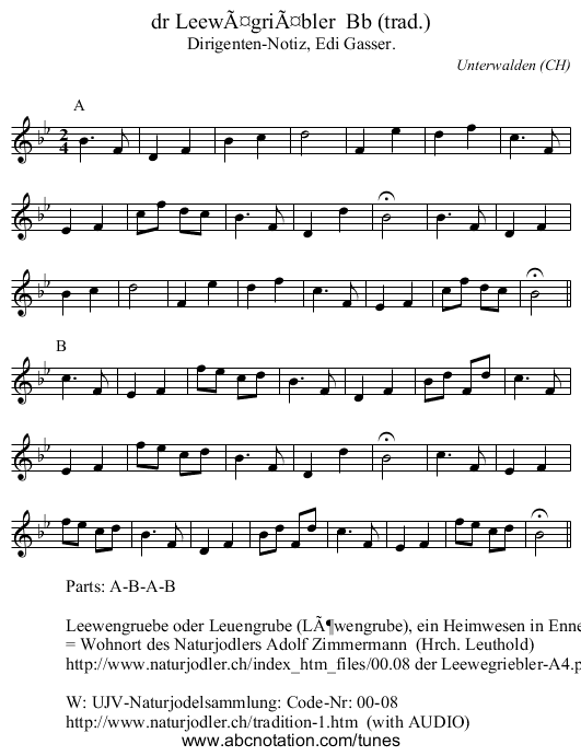 dr LeewÃ¤griÃ¤bler  Bb (trad.) - staff notation
